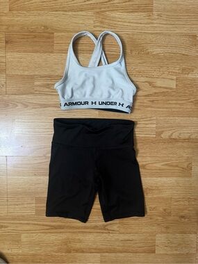 Under Armour White Sports Bra and Old Navy Black Bike Shorts Kids Matching Set